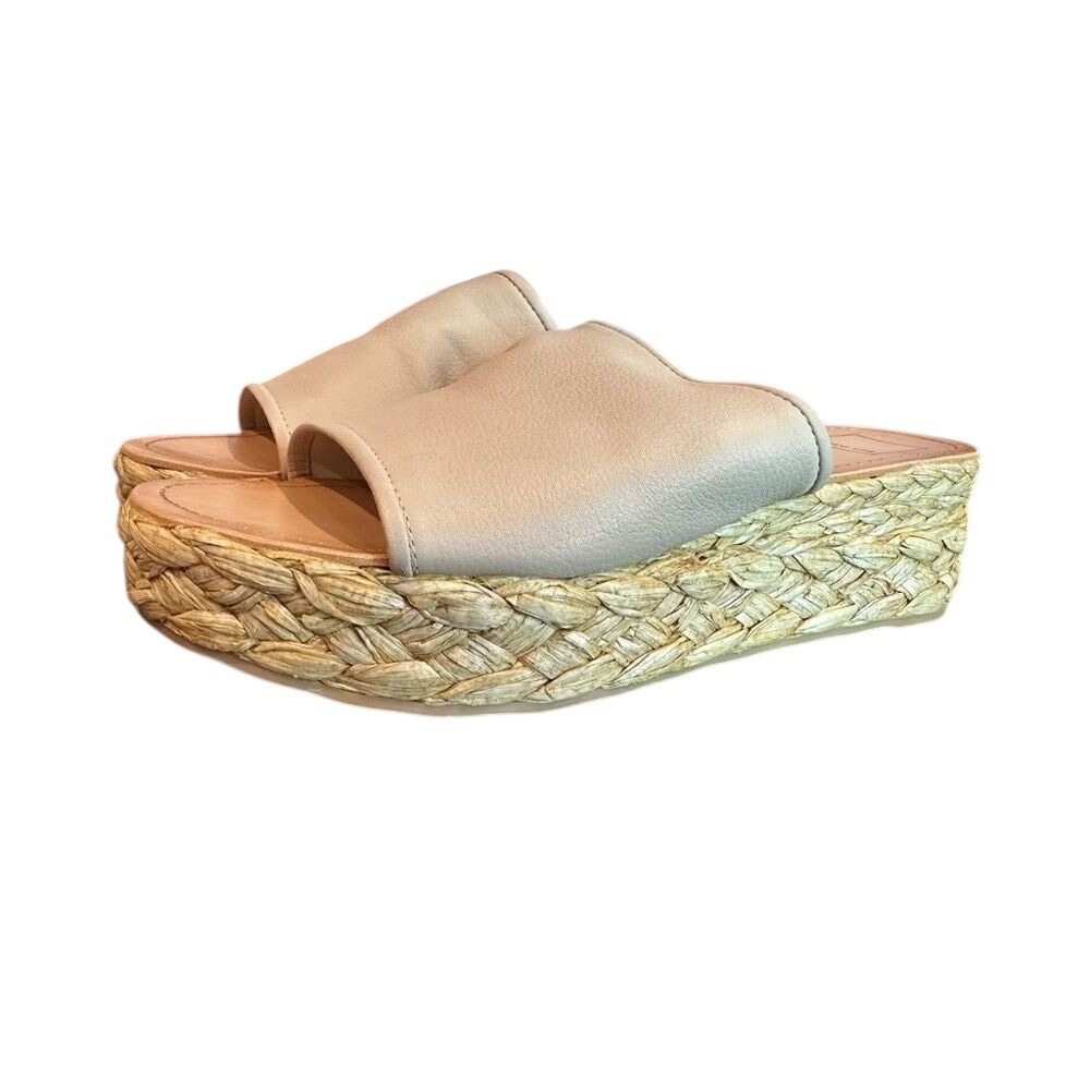 Dolce Vita Womens Leather Platform Slide Espadrille Wedge Sandals Cream Tan